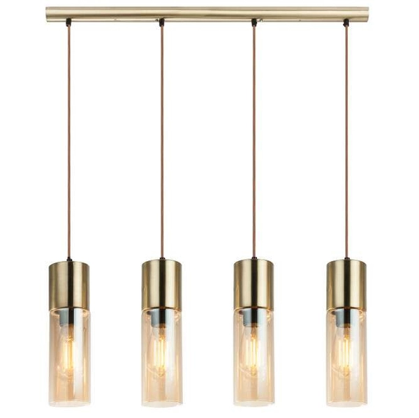 Wisząca LAMPA loft ANNIKA 21000-4HM Globo szklana OPRAWA tuby ZWIS na listwie mosiężny bursztynowy