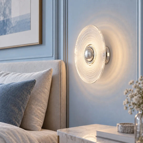 Szklany kinkiet ścienny Helios ST-X007W chrom okrągły LED 1x3W 3000K disc