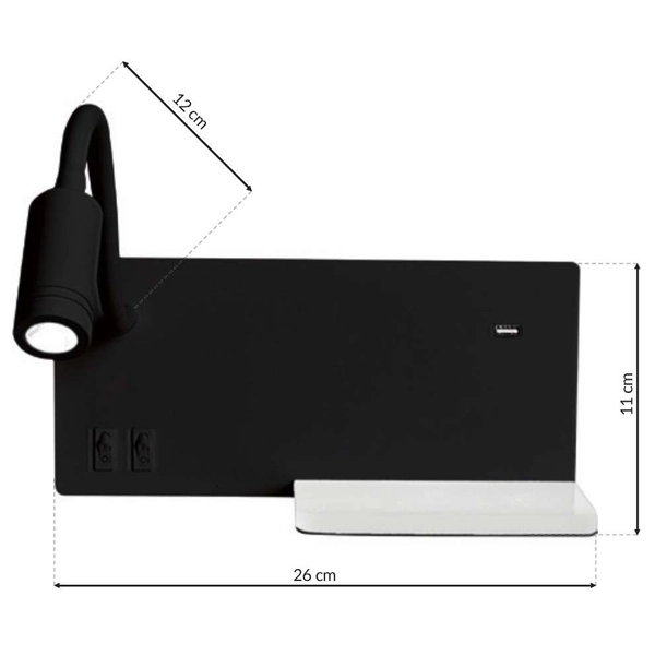 Kinkiet LAMPA ścienna SHELF ML6344 Milagro metalowa OPRAWA półka LED 11W 4000K z portem USB czarna