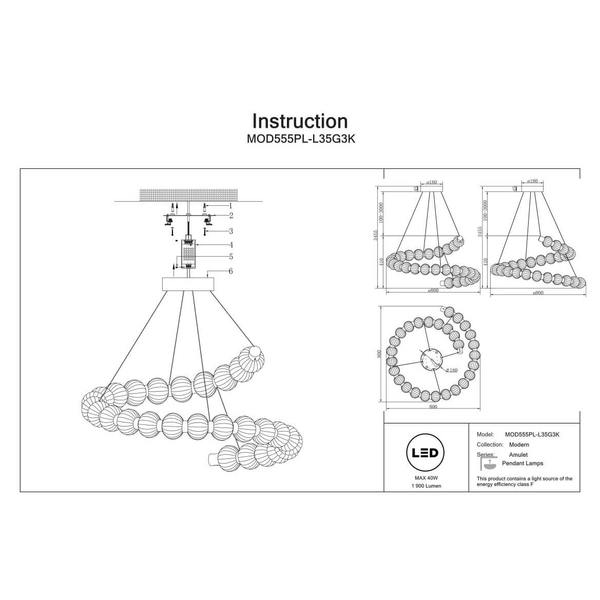 Nowoczesna lampa Amulet MOD555PL-L35G3K LED 40W 3000K przezroczysty złoty
