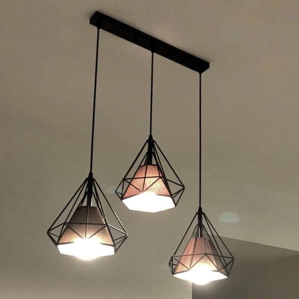 Industrialna lampa wisząca Diamond CHNR3L-E27 Abigali druciana czarna biała