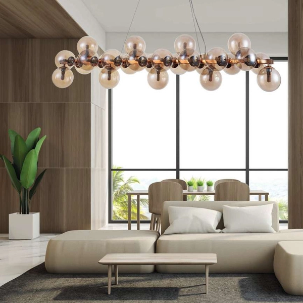 Molekułowy żyrandol CABELLA PND-5252-A-25-GD-CGN kule cumulus złote koniak