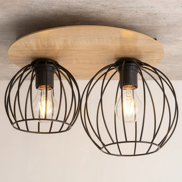 Metalowa lampa sufitowa Cyber 32355 hygge do pokoju czarna drewno