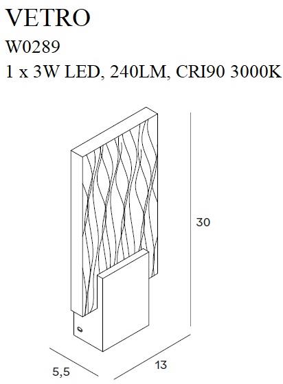 Szklany kinkiet VETRO W0289 Maxlight ścienny LED 3W 3000K do salonu złoty