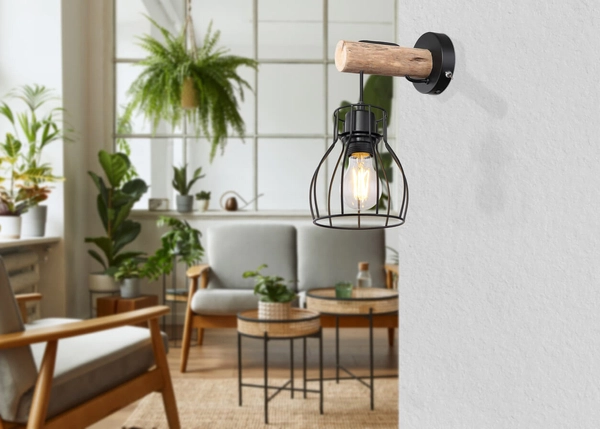 Lampa ścienna Mina 15326NW do przedpokoju czarna drewno