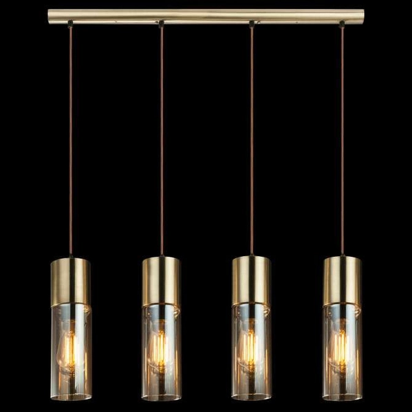Wisząca LAMPA loft ANNIKA 21000-4HM Globo szklana OPRAWA tuby ZWIS na listwie mosiężny bursztynowy
