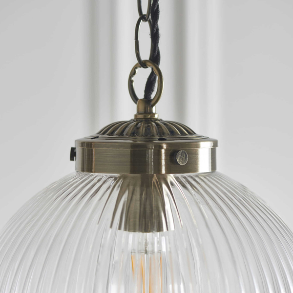Kulista lampa wisząca Brydon 71123 Endon łańcuch szkło przezroczysty mosiądz