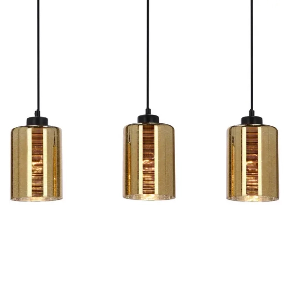 Potrójna lampa wisząca COX 33-59369 szklana tuba złoty czarny