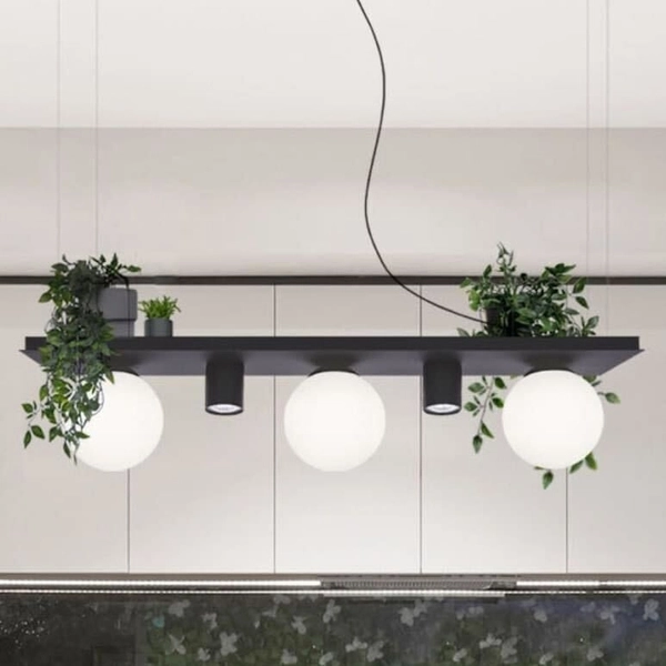Lampa wisząca Plant Shelf 5555 Zumaline półka na rośliny kule czarne białe