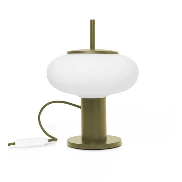 Stołowa lampka TORNI TOS11414P1 biała oliwkowa szklana metalowa E27 15W z wtyczką