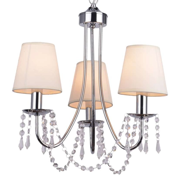 Lampa wisząca RUTI 33-58713 abażurowa na łańcuchu kryształki chrom beżowy