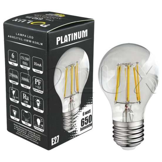 Żarówka dekoracyjna SANICO 305138 Polux E27 A60 6,5W 650 lm 230V kulka industrialna biała ciepła