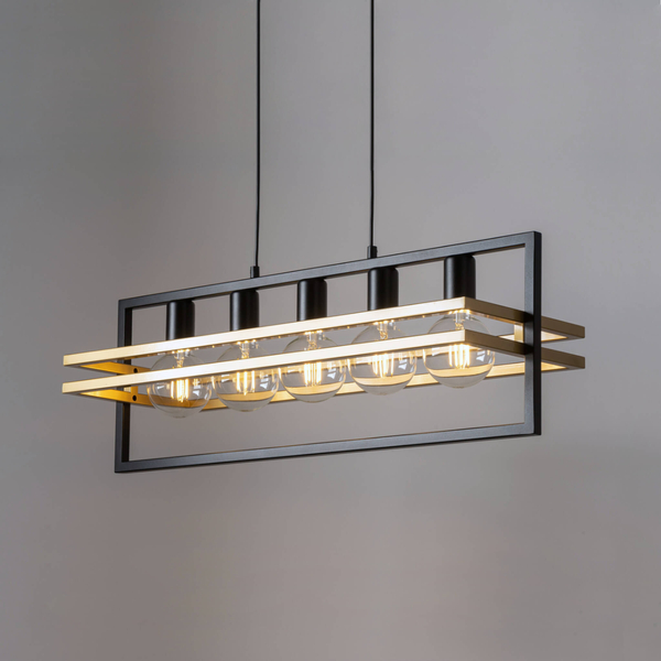 Wisząca lampa prostokątna Merci nad stół czarna złota