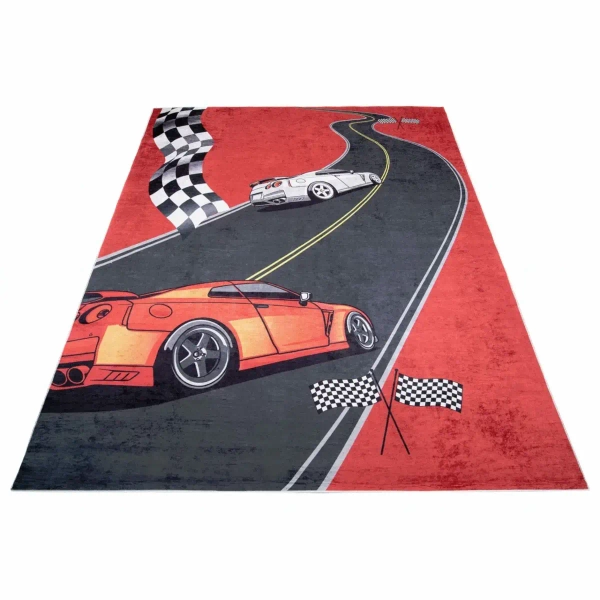 Dywan prostokątny Formuła 323002 do pokoju dziecięcego czerwony czarny