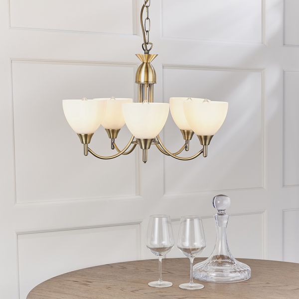 Lampa wisząca 5-punktowa Alton 1805-5AN szkło opalowe antyczny mosiądz