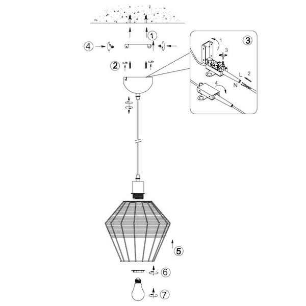 Zwisająca lampa Borka R31261936 RL Light koszyk druciak drewniana czarna