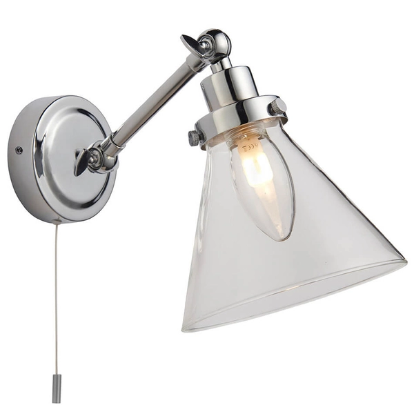 Regulowany kinkiet retro Faraday 93853 IP44 szklany chrom przezroczysty