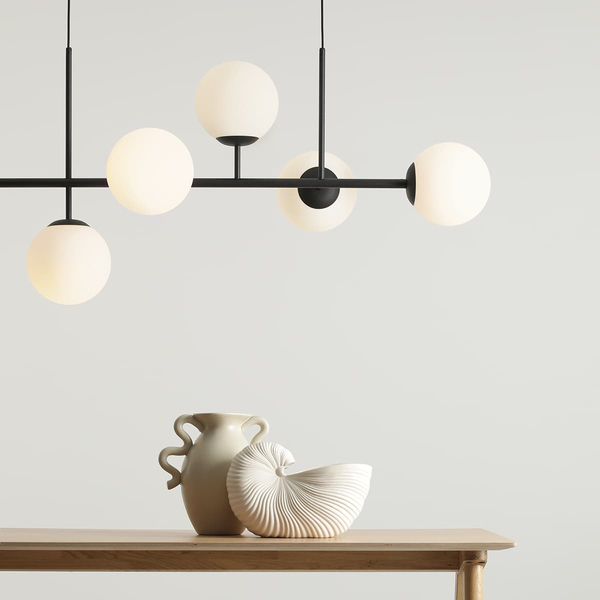 Podłużna lampa wisząca molekuły Fin 1120K1 Aldex szkalne kule czarna
