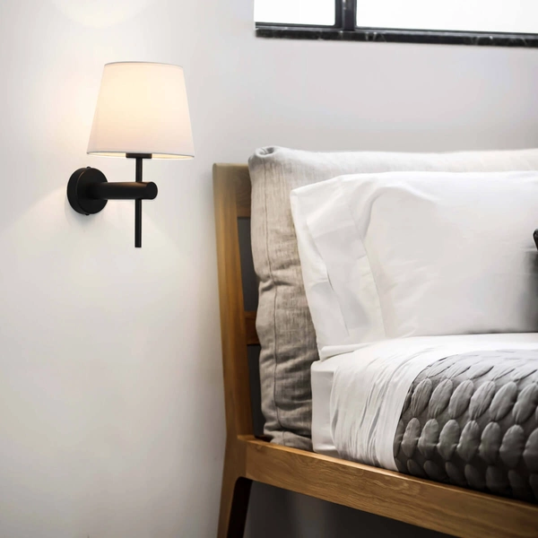 Abażurowa LAMPA ścienna TIVOLI LP-1133/1W BK Light Prestige klasyczna OPRAWA kinkiet na wysięgniku okrągły czarny biały