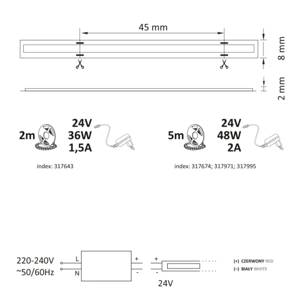 Taśma LED 33W 6500K COB 317995 Polux pasek 5 metrów 3450lm biały