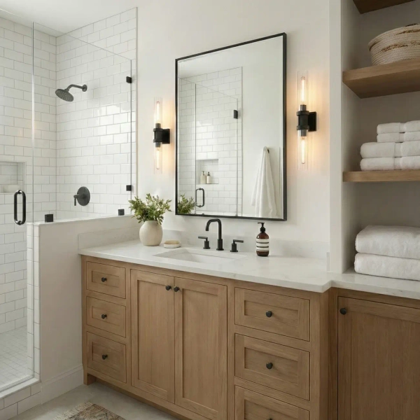 Lampa ścienna góra-dół QUINCY czarny szklany metalowy E27 2-punktowy nad lustro W02873BK