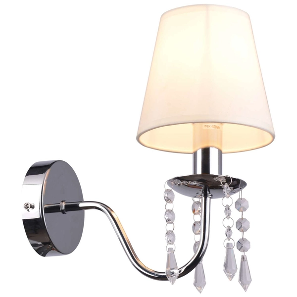 Lampa ścienna RUTI 21-58706 klasyczna abażurowa z kryształkami chrom beżowa