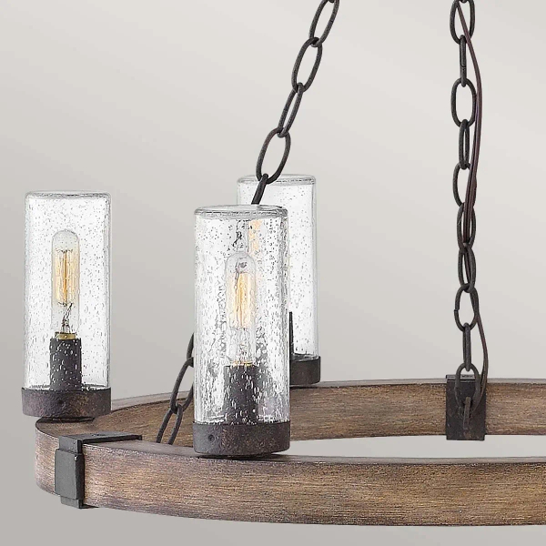 Rustykalna wisząca lampa Sawyer HK-SAWYER6-SQ drewno Sequoia
