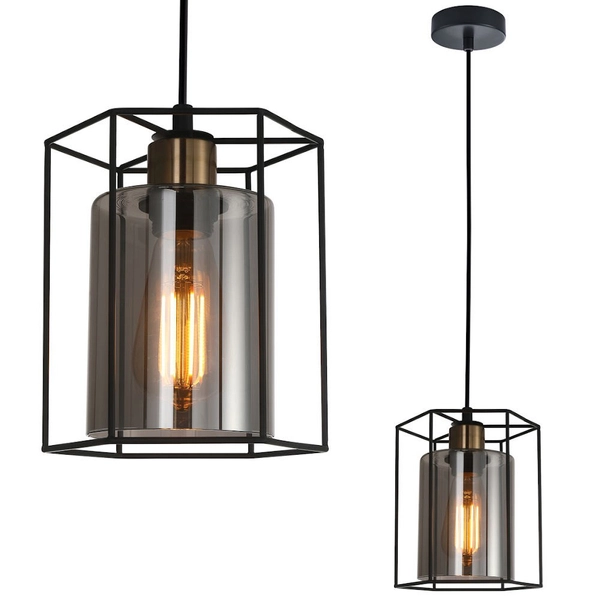 Industrialna LAMPA wisząca KALULA PND-78901-1-BK+SG Italux metalowy ZWIS druciany do przedpokoju czarny