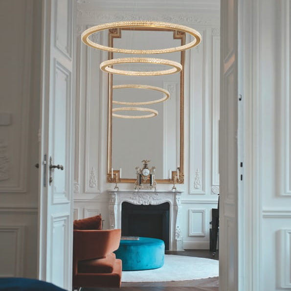 Wisząca LAMPA modernistyczna MONTE LE41691 Luces Exclusivas okrąga OPRAWA metalowy ZWIS glamour LED 56W 2926K pierścień ring