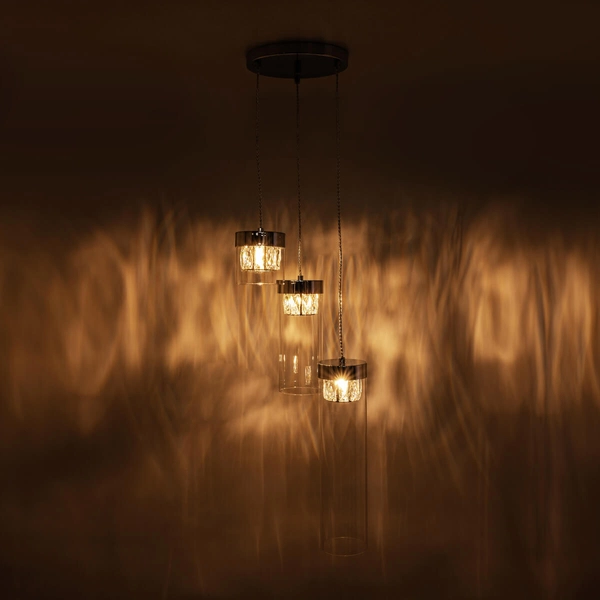 Wisząca lampa GEM P0389-03D-F4AC szklana metalowy tuby chrom przezroczyste