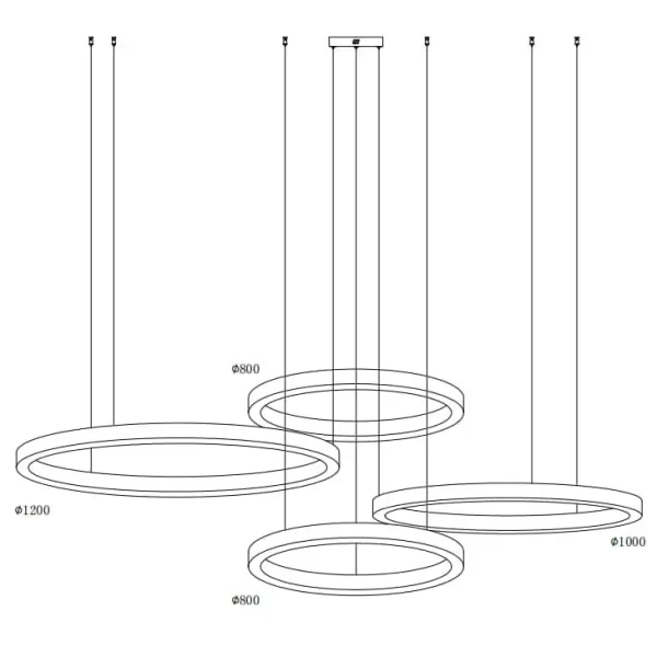 Wisząca lampa salonowa Circle ST-8848-80+80+100+120 brass pierścienie LED 112W mosiądz