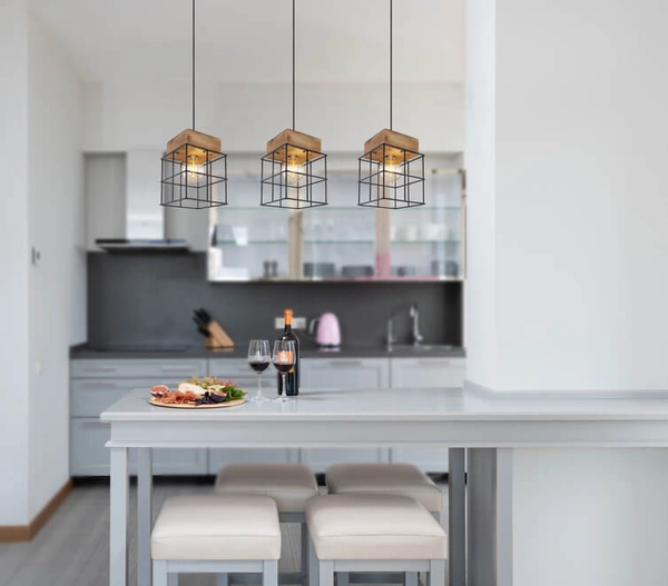 Lampa wisząca Merril 15530-3H metalowe klatki czarne drewno