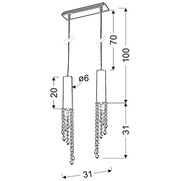 Wisząca lampa glamour DUERO 32-25265-Z tuby zwis z kryształkami chrom