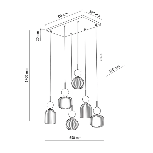 Wiszący żyrandol do przedpokoju Sophia 11044 szklana bursztynowa