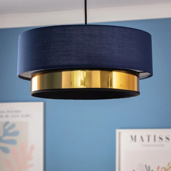 Materiałowa lampa wisząca Tesutto ABR-LWT-E27 Abruzzo tuba granatowy złoty
