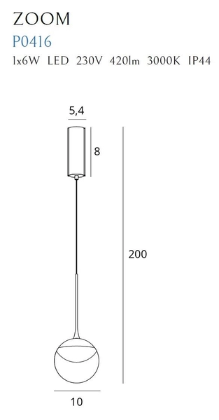 LAMPA wisząca ZOOM P0416 Maxlight loftowa OPRAWA kula LED 6W 3000K zwis IP44 czarny przezroczysty