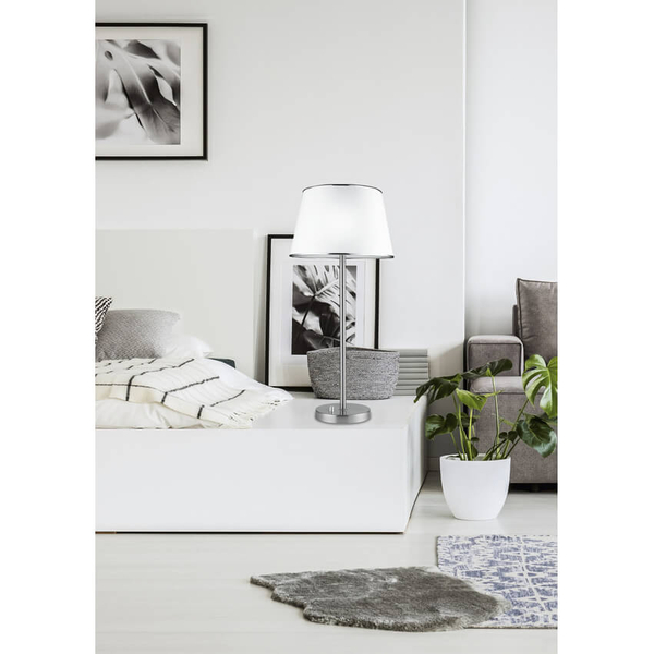Abażurowa lampka stołowa z włącznikiem Ibis 41-00913 srebrny biały
