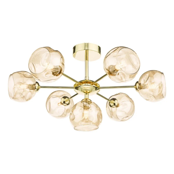 Molekułowa sufitowa lampa Cohen COH3435-16 kule bursztynowe złote