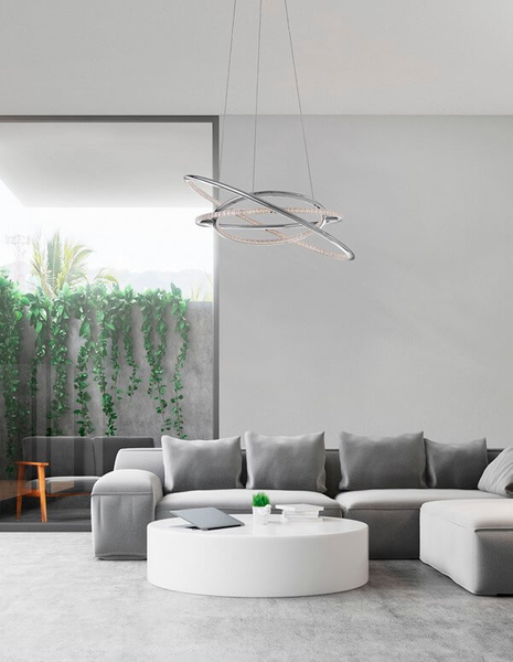 Futurystyczna lampa wisząca Lanus do salonu LED 55W 3000K srebrna