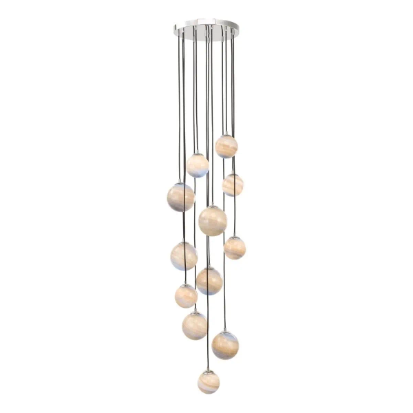 Kaskadowa wisząca lampa Mikara MIK1250 planety kule szklane chrom