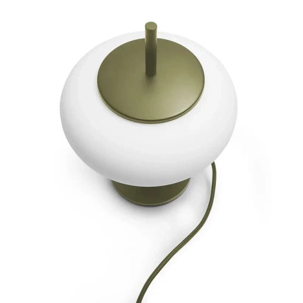 Stołowa lampka TORNI TOS11414P1 biała oliwkowa szklana metalowa E27 15W z wtyczką