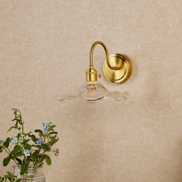 Szklany kinkiet ścienny Hadano HAD0740-12 falisty mosiądz przezroczysty