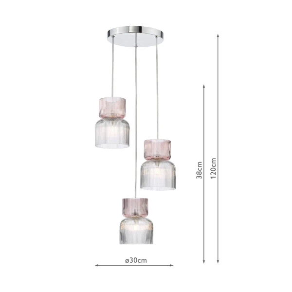 Szklana lampa wisząca Auberta AUB0303 do jadalni potrójna chrom