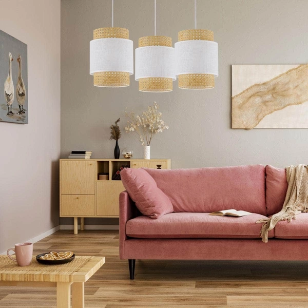 Potrójna lampa zwisowa ekologiczna Boho 6537 TK Lighting ratanowa biała