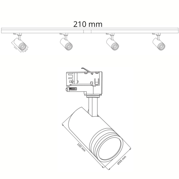 Sufitowy zestaw szynowy 3-fazowy MILANO 327864 tubki regulowane białe