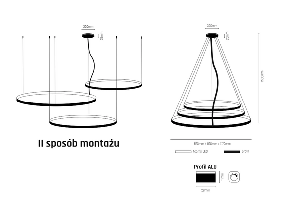 Potrójny zwis pierścieniowy Agari Multi 5420 Shilo LED 165W 3000K złota