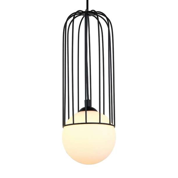 LAMPA wisząca SIMON MDM-3938/1 BK Italux druciana OPRAWA metalowa ZWIS szklana kula ball klatka loft czarna