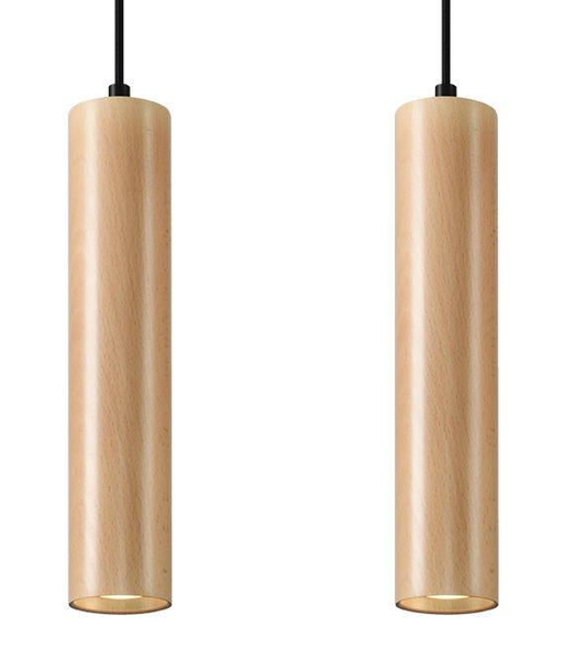 Ekologiczna LAMPA wisząca SL.0637 2-punktowa OPRAWA drewniany ZWIS tuba czarna