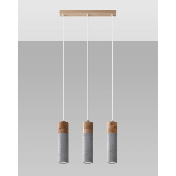 Skandynawska lampa wisząca SL.0967 3-punktowa beton drewno