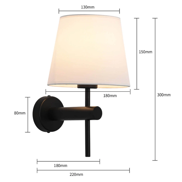 Abażurowa LAMPA ścienna TIVOLI LP-1133/1W BK Light Prestige klasyczna OPRAWA kinkiet na wysięgniku okrągły czarny biały